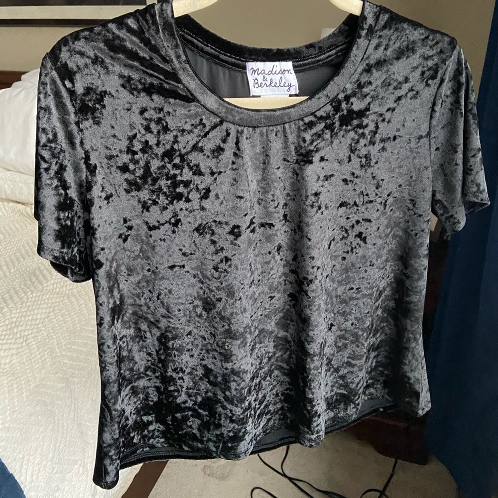 Madison and Berkeley Black Velvet Short Sleeve Top
